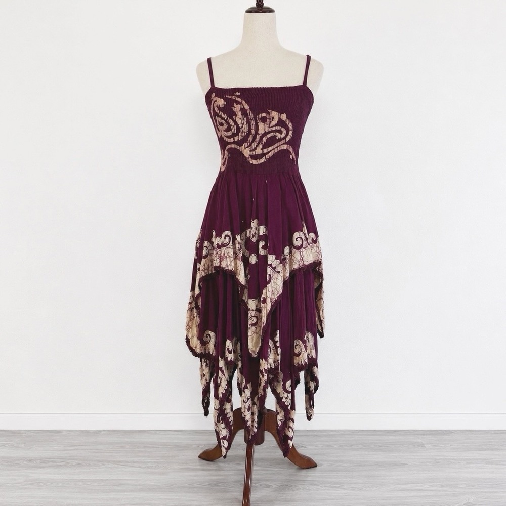 Advance Apparels Dress Womens One Size Burgundy Smocked Tiered Artsy Festival